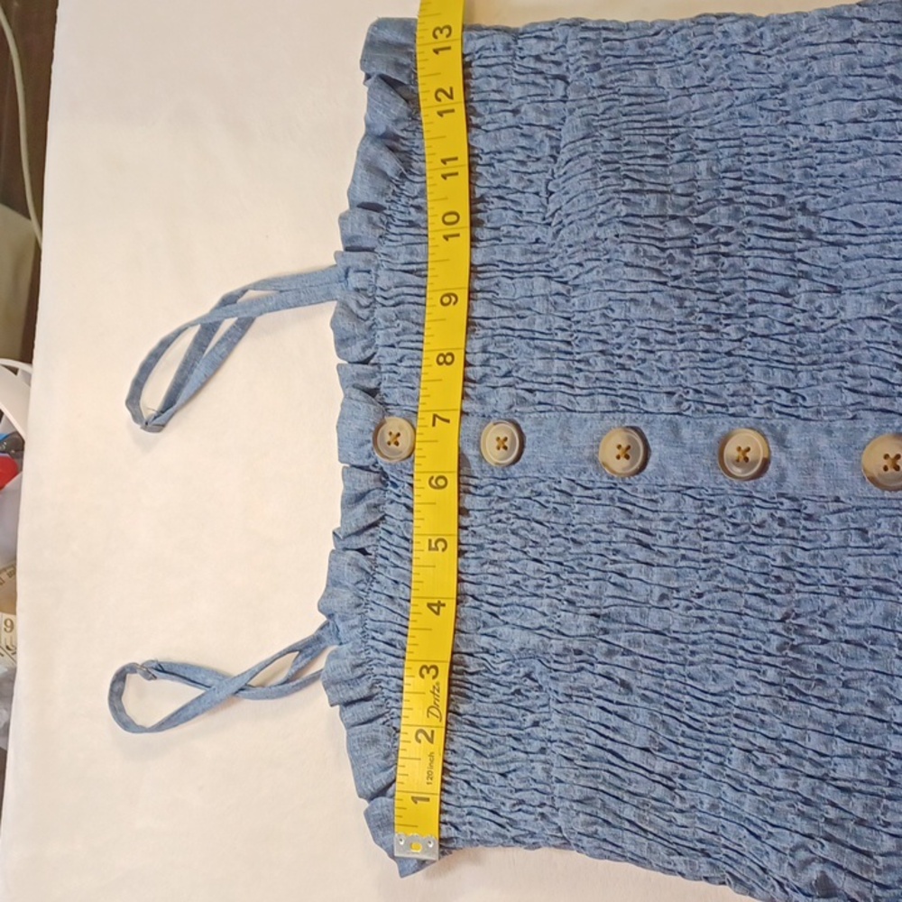 love by chesley chambray prairie smocked sundress button front spaghetti strap l - Picture 9 of 14